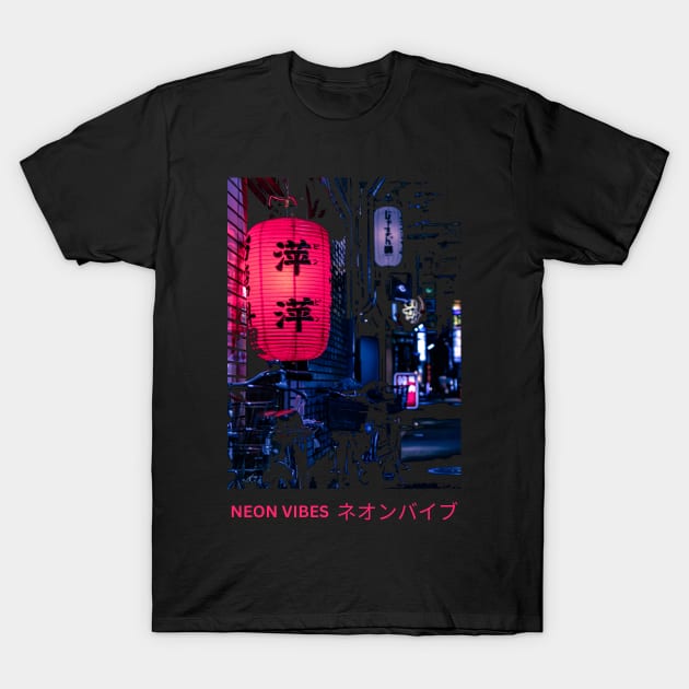 Japanese Neon Lantern Vibes T-Shirt by Ampzy